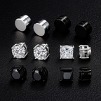Set of multiple stud earrings in different shapes and colours, each with sparkling stones.