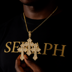 Triple Cross pendant with pavé stones and gold finish