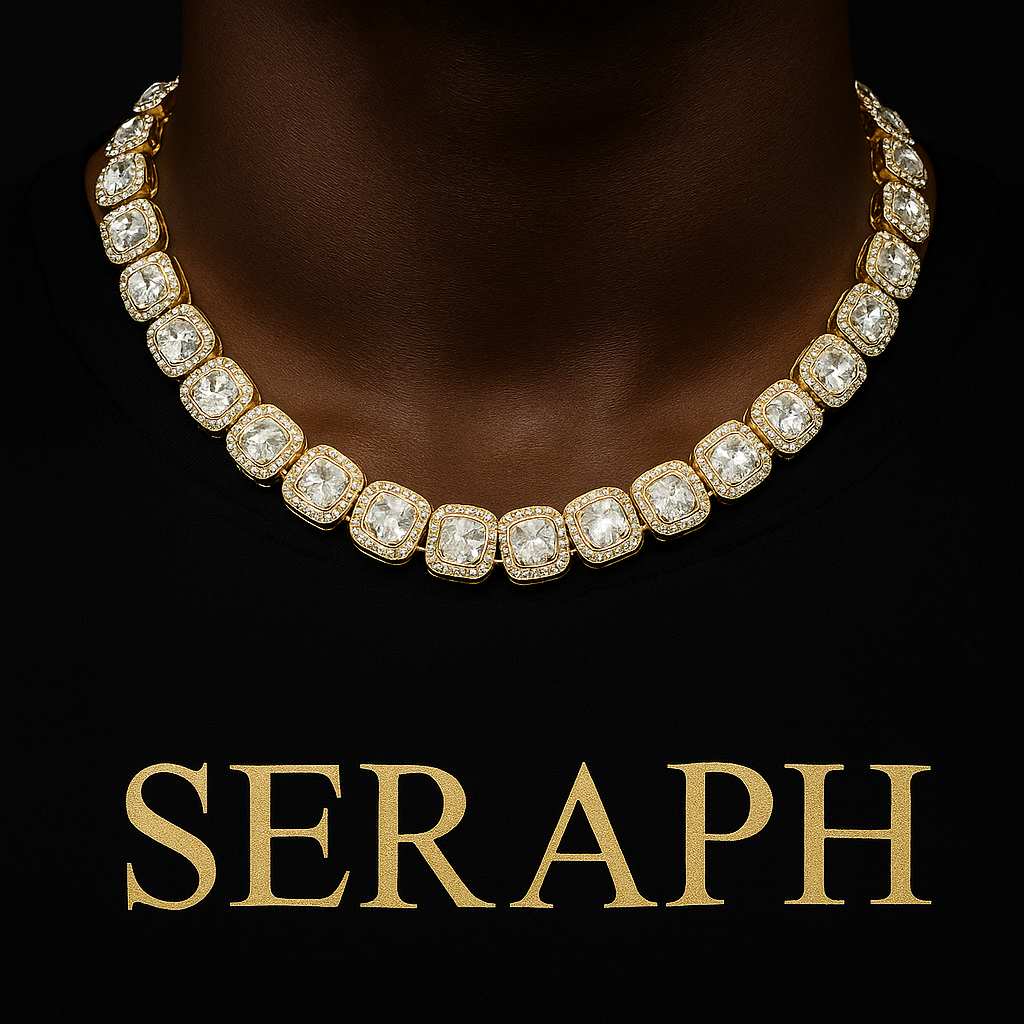 Necklace of cushion‑cut stones forming a continuous tennis chain.