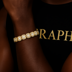 Tennis bracelet with cushion‑cut stones encircling the wrist.