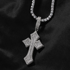 Cross pendant with pavé stones and white gold finish