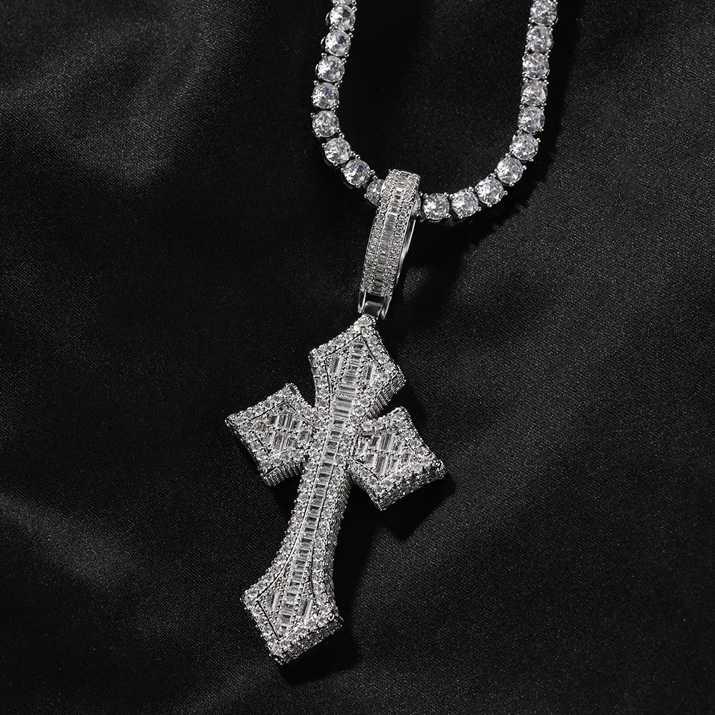 Cross pendant with pavé stones and white gold finish