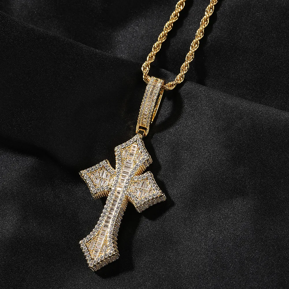 Cross pendant with pavé stones and gold finish