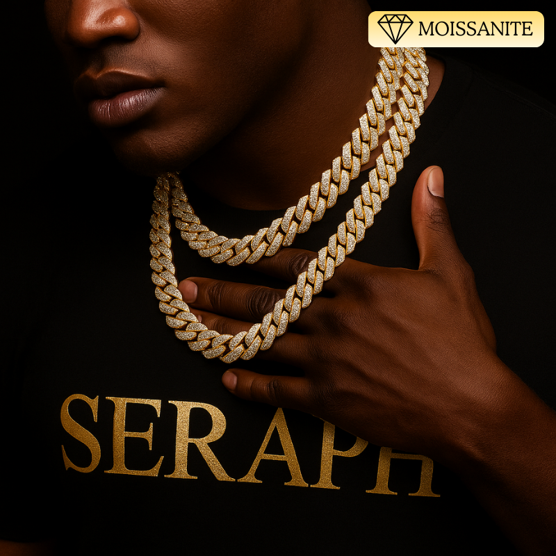 Prong‑style Cuban bracelet with rows of sparkling moissanite stones.